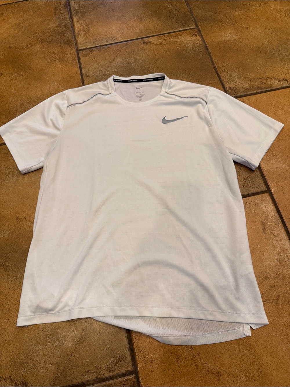 Nike White Short Sleeve Performance Tee with Gray Swoosh